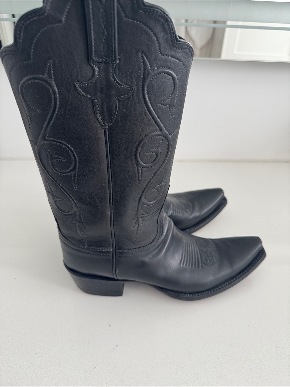 Lucchese Black Leather Cowboy Boots - Women